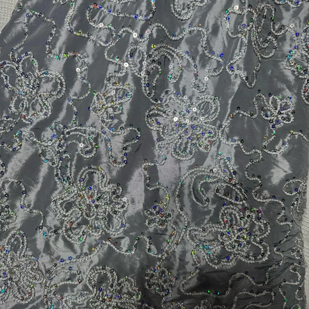 Rare Editions Silver Gray Floral Pattern Sequin Party Dress Girls‎ Sz 12 Wedding